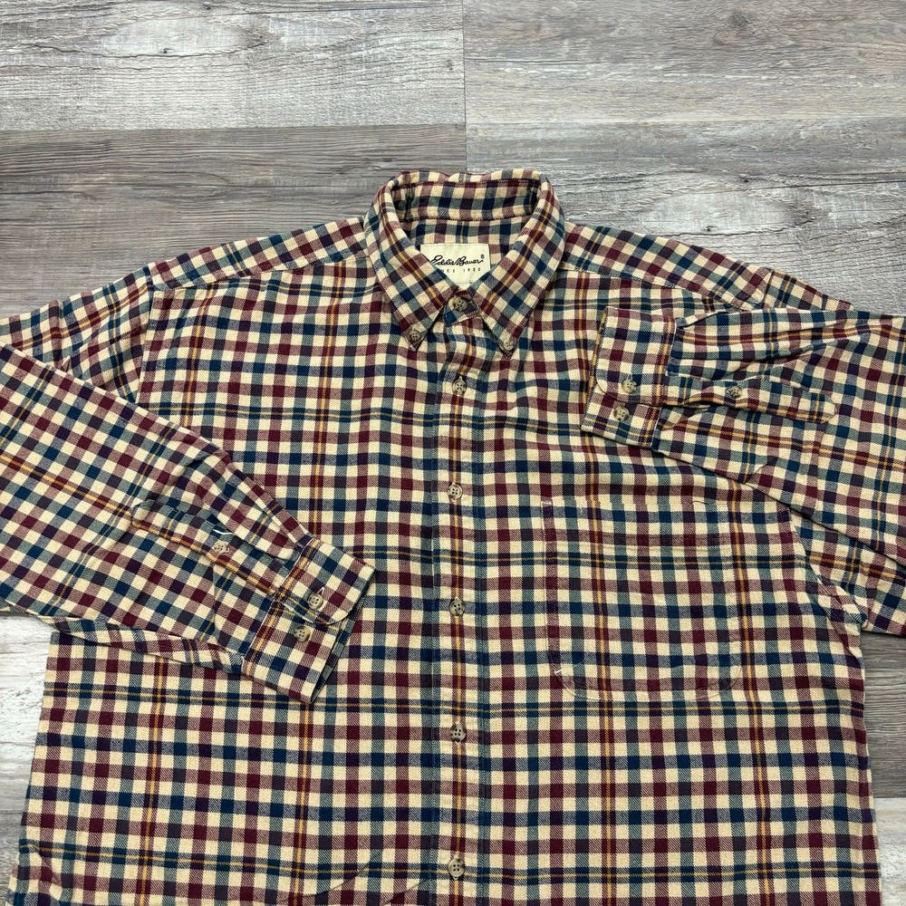 Vintage 90s Eddie Bauer Plaid Mens Large Chest Pocket Button Down Flannel Shirt